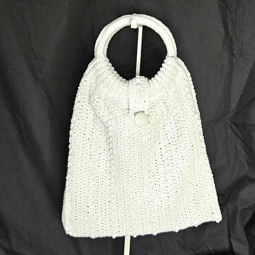 Crochet White Tote with White Pony Beads